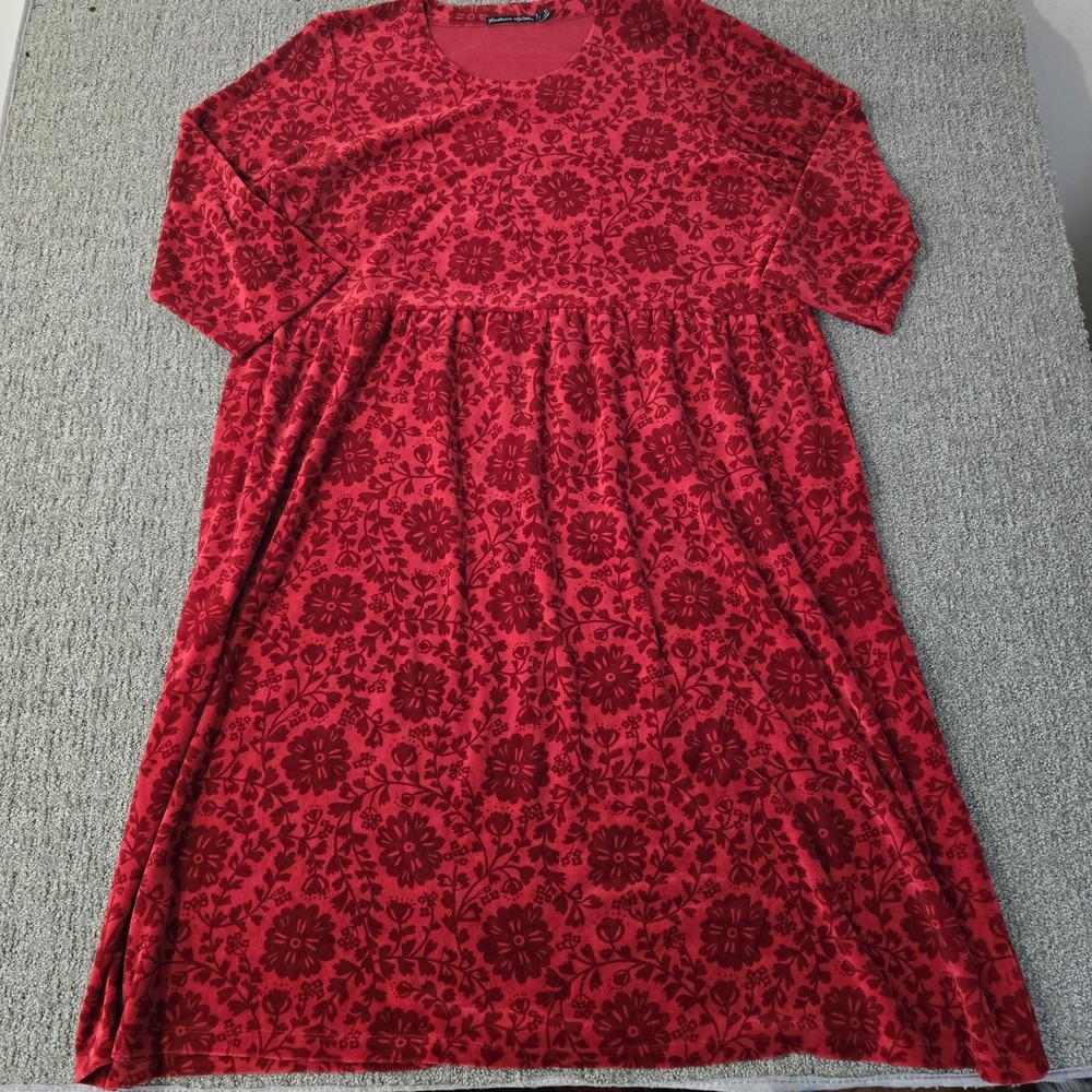 Gudrun Sjödén Red Floral Velvet Midi Dress XXL Organic Cotton Lagenlook Boho